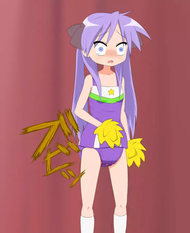 Kagami cosplaying cheerleader and wearing diaper