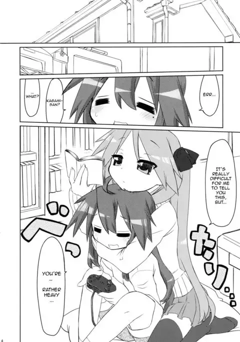 Ijiwaru Kagami. Ijirare Konata. | Meanie Kagami. Teased Konata.