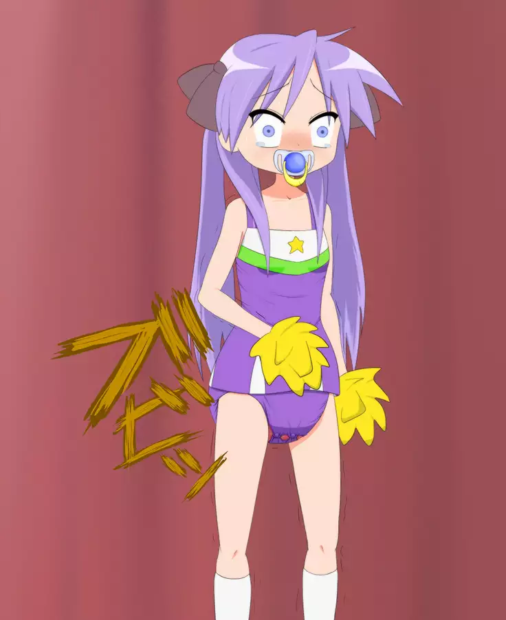 Kagami cosplaying cheerleader and wearing diaper