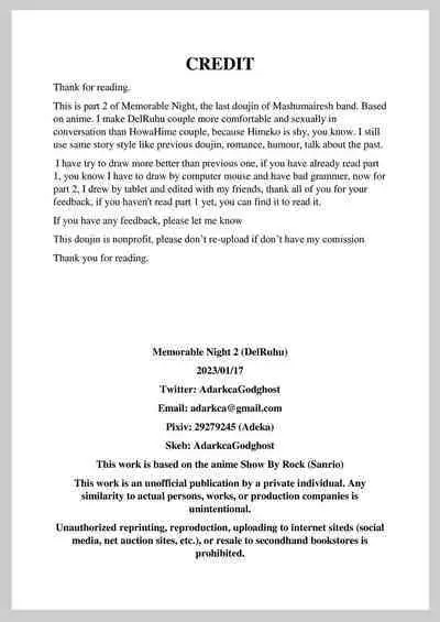 [Adeka (ADC GodGhost)] Memorable Night 2 (Show By Rock!! Mashumairesh!!) [English]