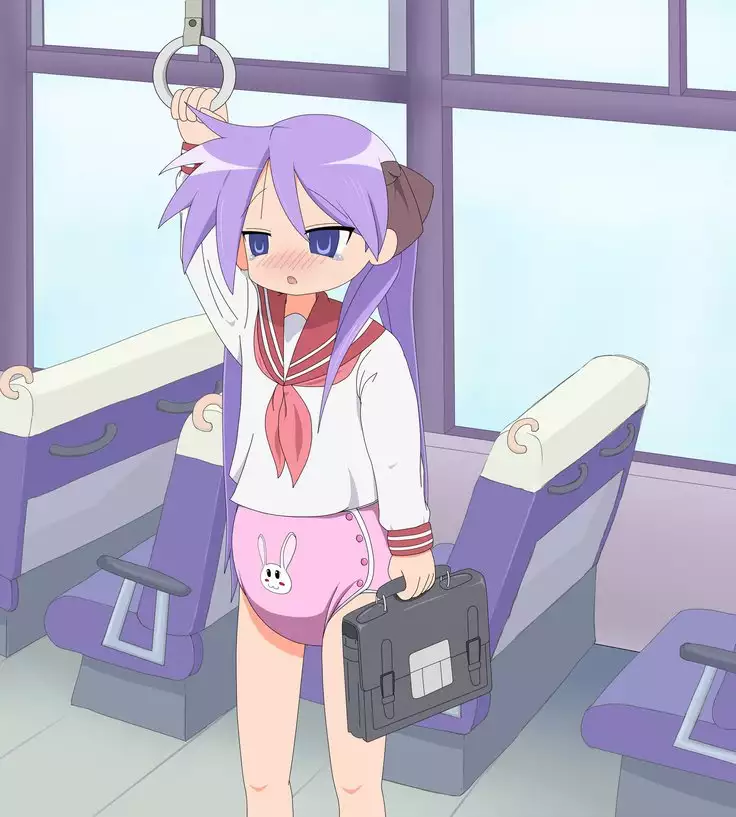 Kagami goes to shcool wearing diaper